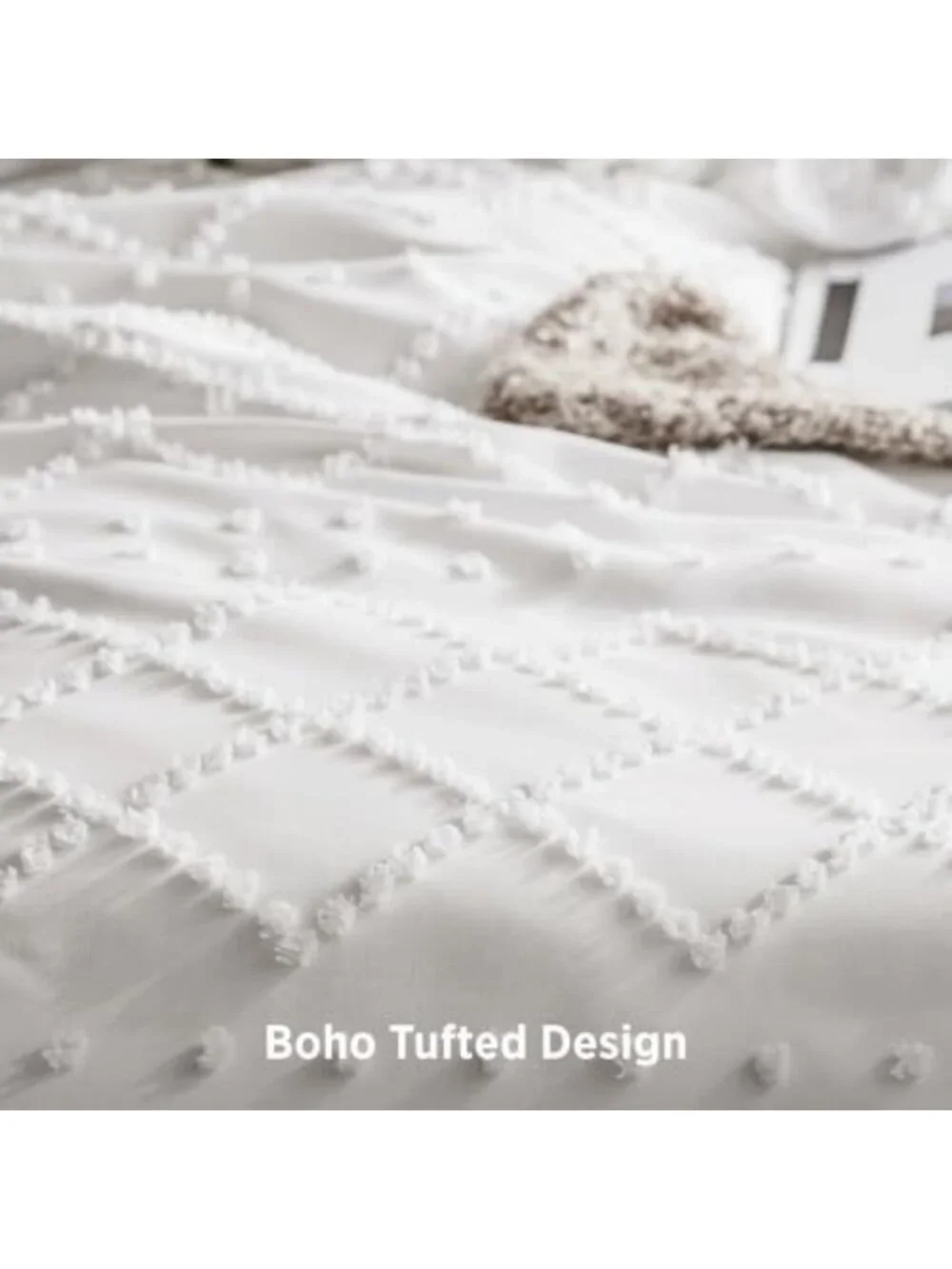 Boho Tufted White Twin XL Comforter Set - Cozy Farmhouse-Style Bedding